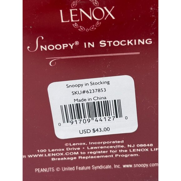 LENOX Peanuts Snoopy in Stocking Christmas Tree Ornament Holiday Porcelain VTG - Picture 12 of 16